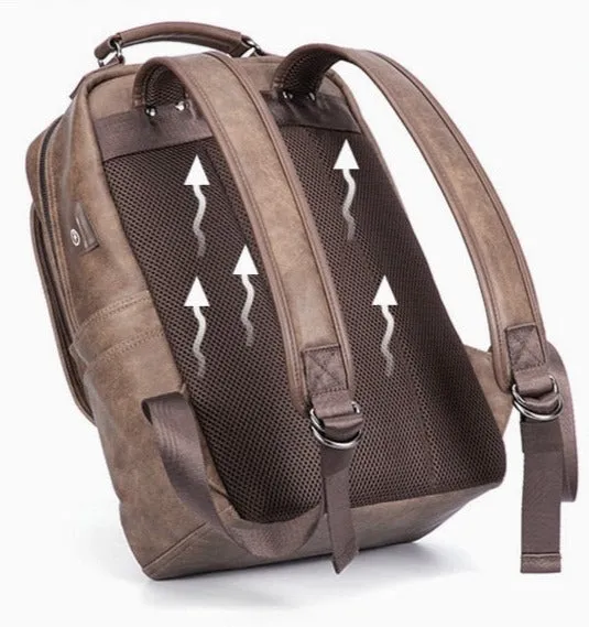 Men's Tech Backpack PU Leather Backpack - Black/Brown/Tan - 15 inches