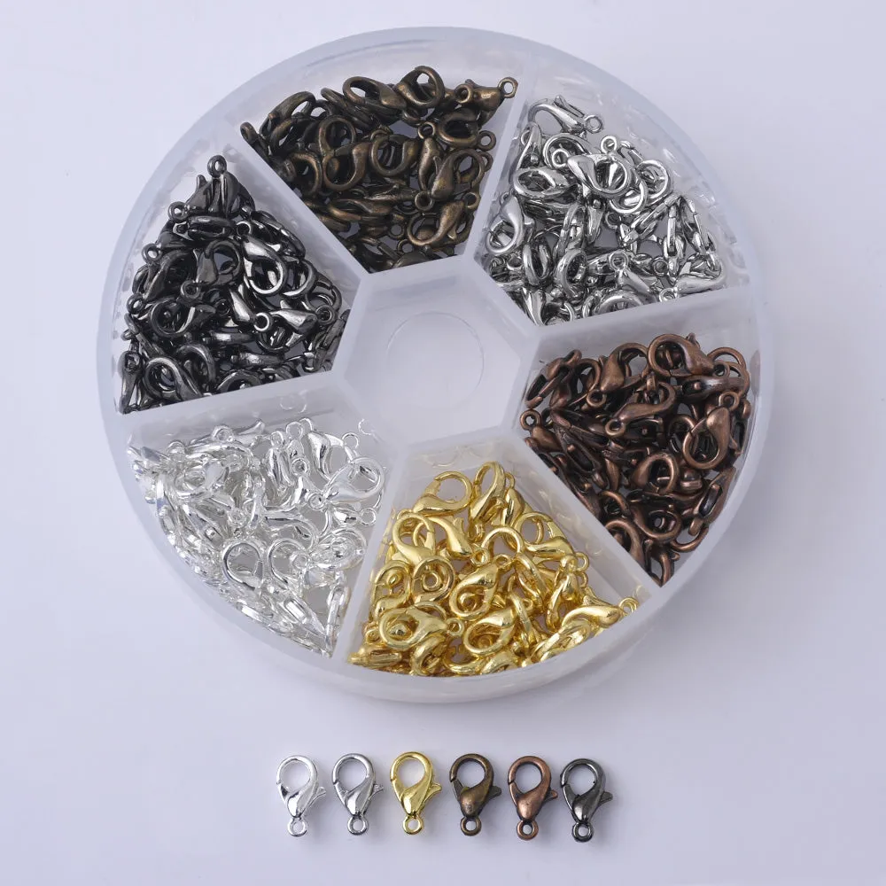 Metal Lobster Claw Clasps 6 Colors 10mm/12mm/14mm Parrot Clasps Jewelry Making Set Mixed Lot 1 box