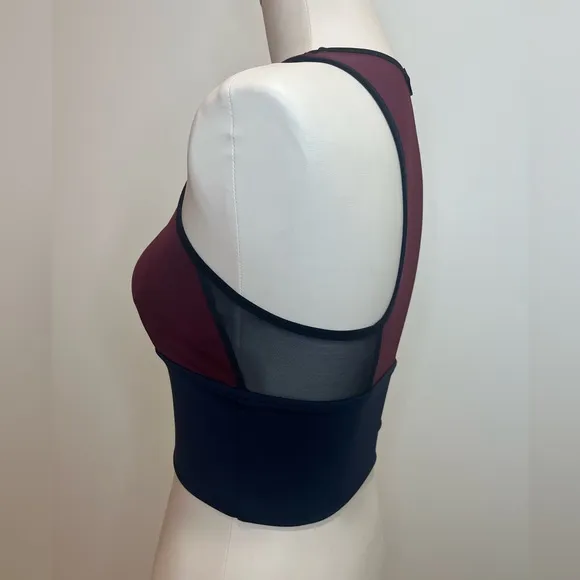 Michi Ignite Crop Top/Sports Bra in Deep Sea/Wine/Black