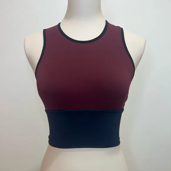 Michi Ignite Crop Top/Sports Bra in Deep Sea/Wine/Black