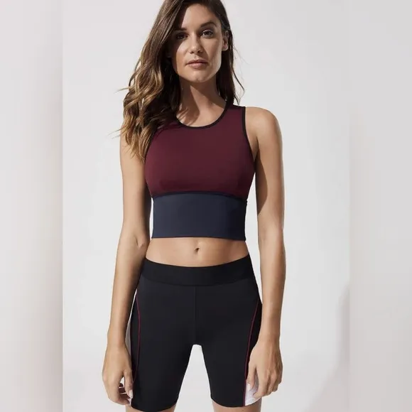 Michi Ignite Crop Top/Sports Bra in Deep Sea/Wine/Black
