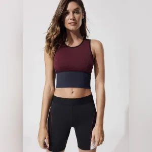 Michi Ignite Crop Top/Sports Bra in Deep Sea/Wine/Black