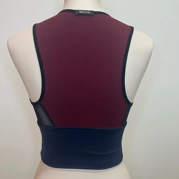 Michi Ignite Crop Top/Sports Bra in Deep Sea/Wine/Black