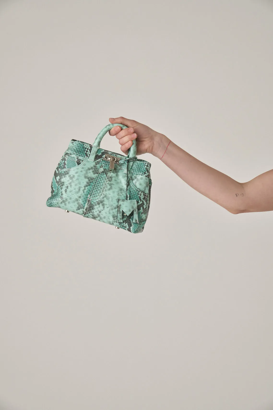 Mini Nina Leather Bag - Python Ice Green