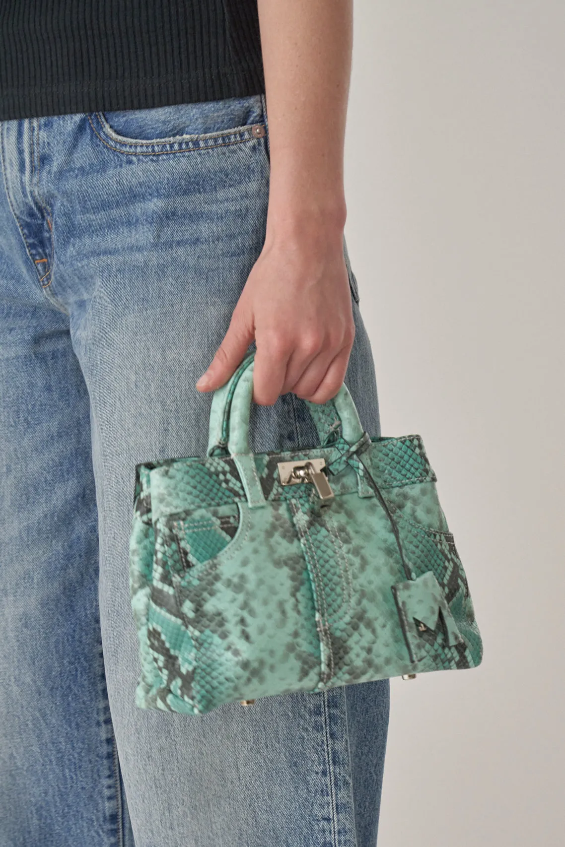 Mini Nina Leather Bag - Python Ice Green