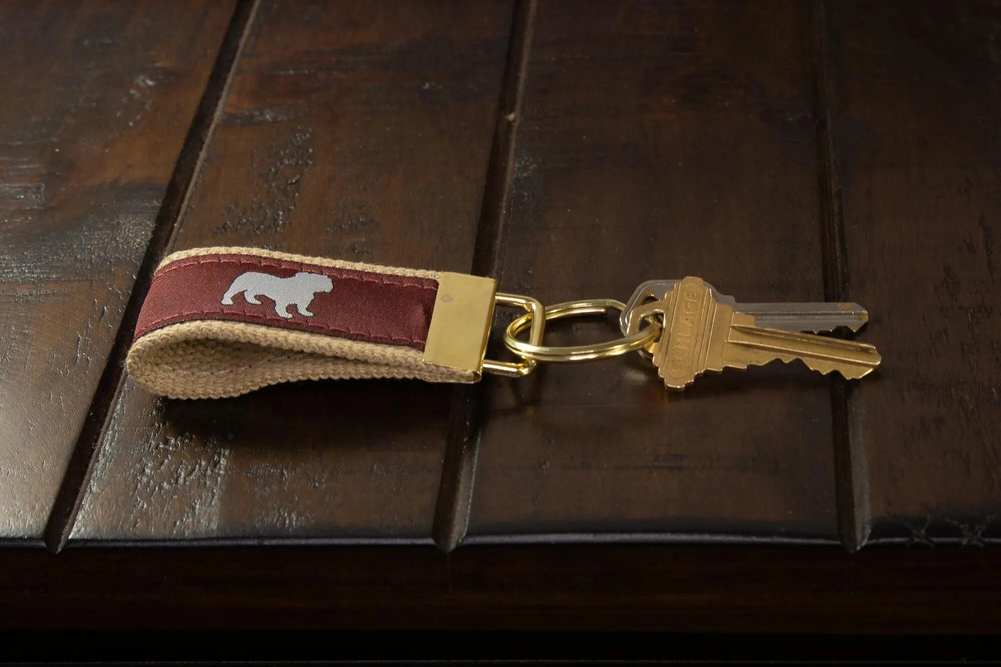 Mississippi State Bulldogs Collegiate Woven Ribbon Key Chain. MSU Key Fob. Mississippi State Gift. MSU Key Ring. Brass Clasp and O-Ring.