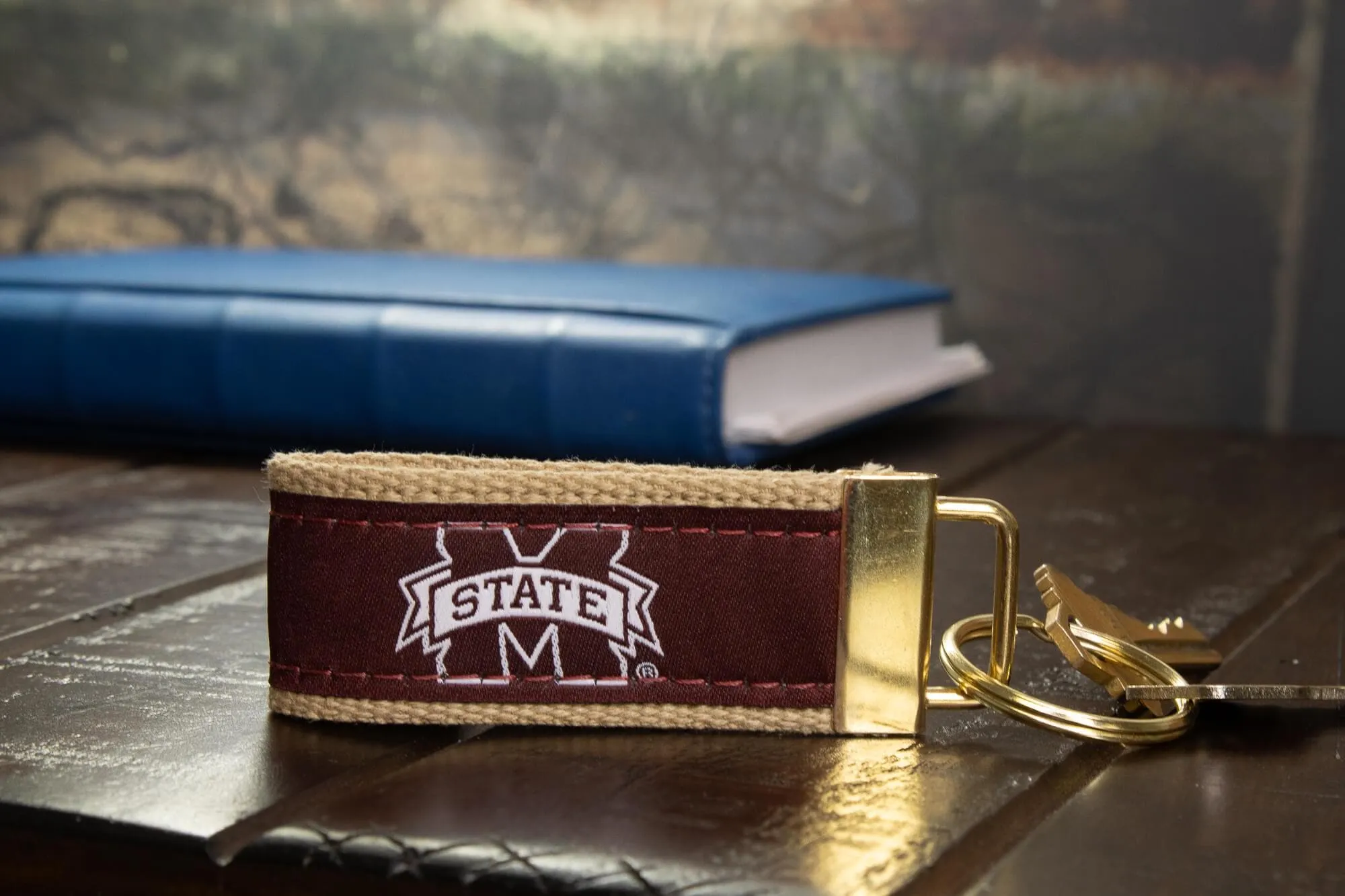 Mississippi State Bulldogs Collegiate Woven Ribbon Key Chain. MSU Key Fob. Mississippi State Gift. MSU Key Ring. Brass Clasp and O-Ring.