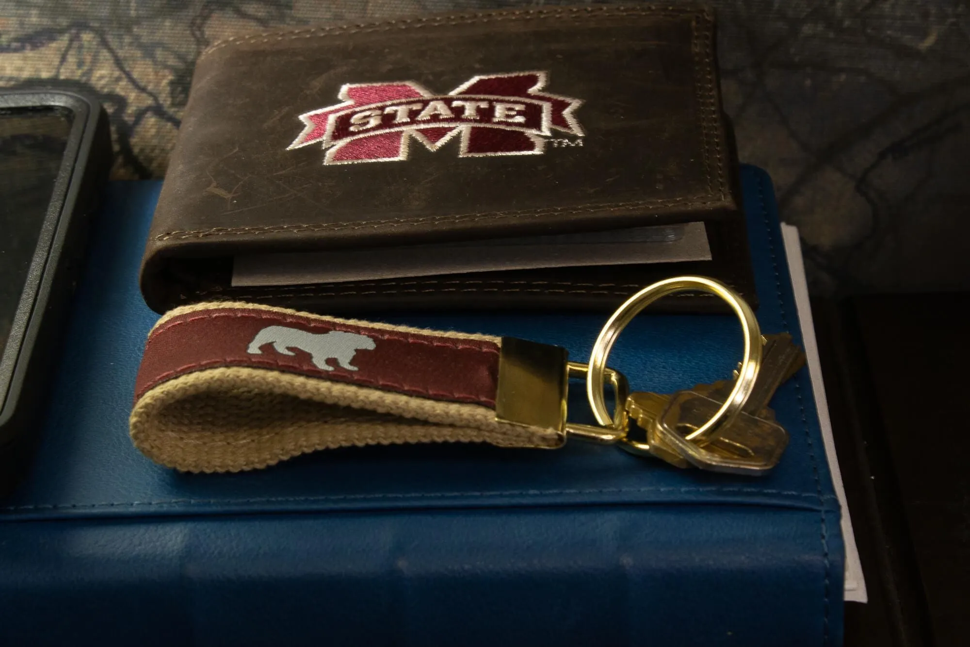 Mississippi State Bulldogs Collegiate Woven Ribbon Key Chain. MSU Key Fob. Mississippi State Gift. MSU Key Ring. Brass Clasp and O-Ring.