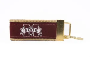 Mississippi State Bulldogs Collegiate Woven Ribbon Key Chain. MSU Key Fob. Mississippi State Gift. MSU Key Ring. Brass Clasp and O-Ring.