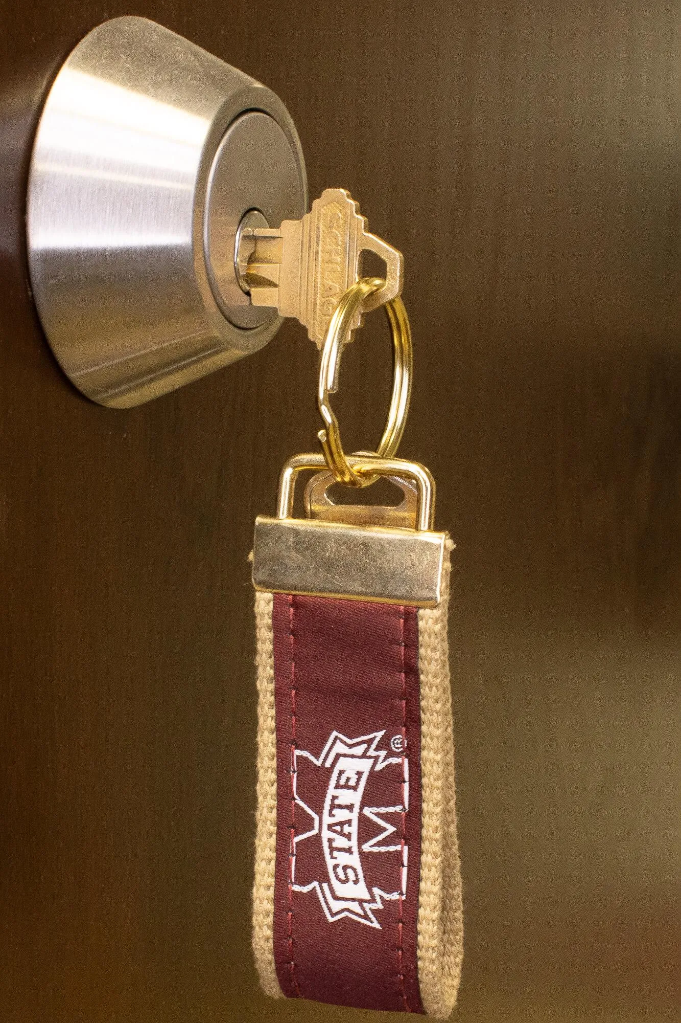 Mississippi State Bulldogs Collegiate Woven Ribbon Key Chain. MSU Key Fob. Mississippi State Gift. MSU Key Ring. Brass Clasp and O-Ring.