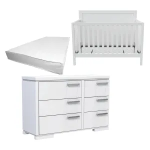 Moderna convertible crib, joe 6-drawer dresser & boobeyeh mattress