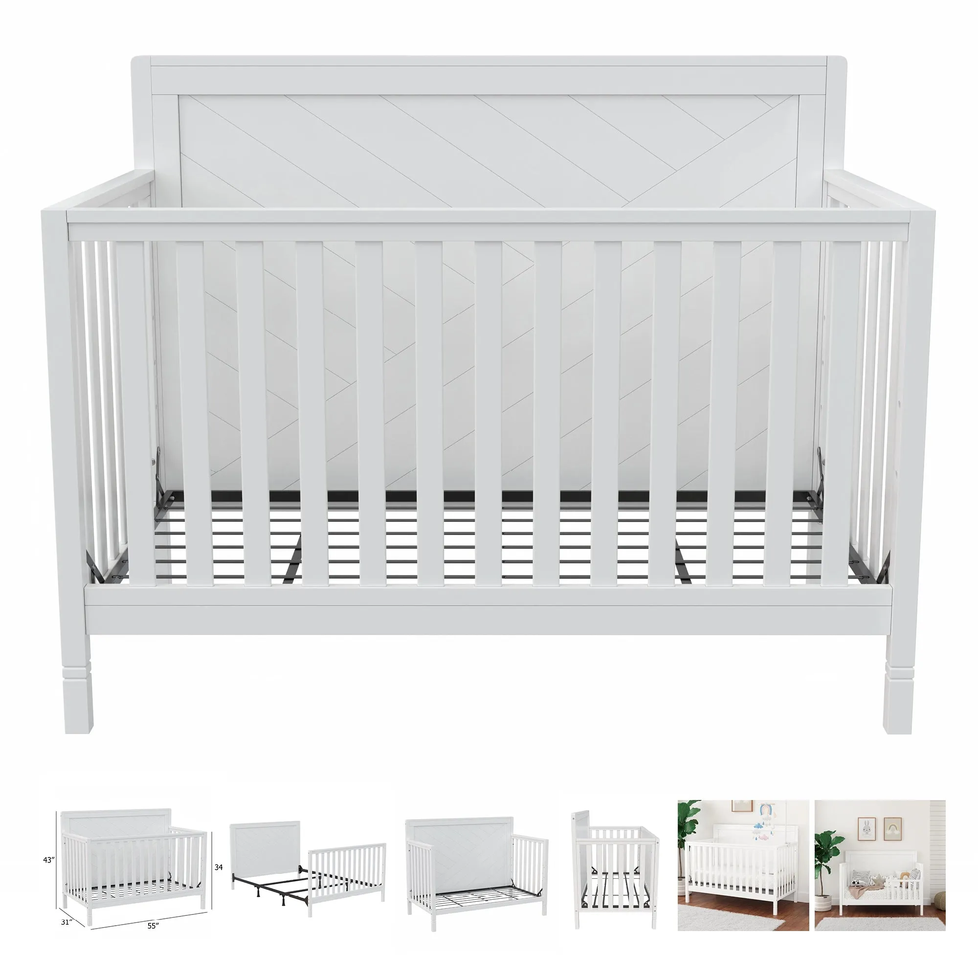 Moderna convertible crib, joe 6-drawer dresser & boobeyeh mattress