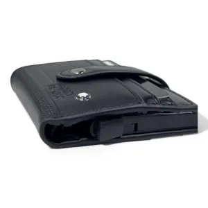 Montblanc Black Leather Smart Wallet – RFID Pop-Up Card Holder with Strap Closure | Luxury Gift Box Included