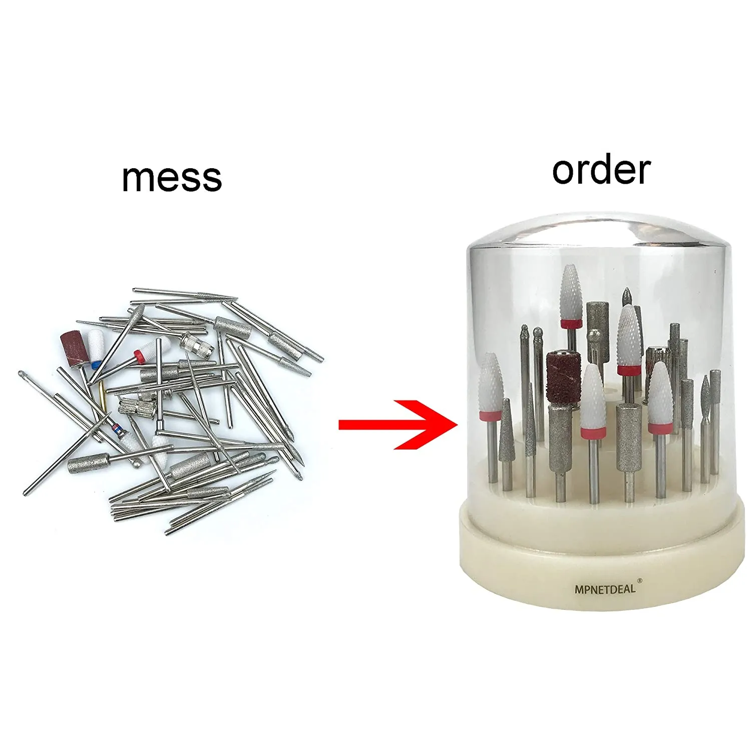 MPNETDEAL Nail Drill Bits Holder with Dust Proof Cover 48 Big Holes Storage Stand Displayer Container Organizer Box Case, Acrylic Nails Necessary Tools for Home Use or Nail Salon (Natural)