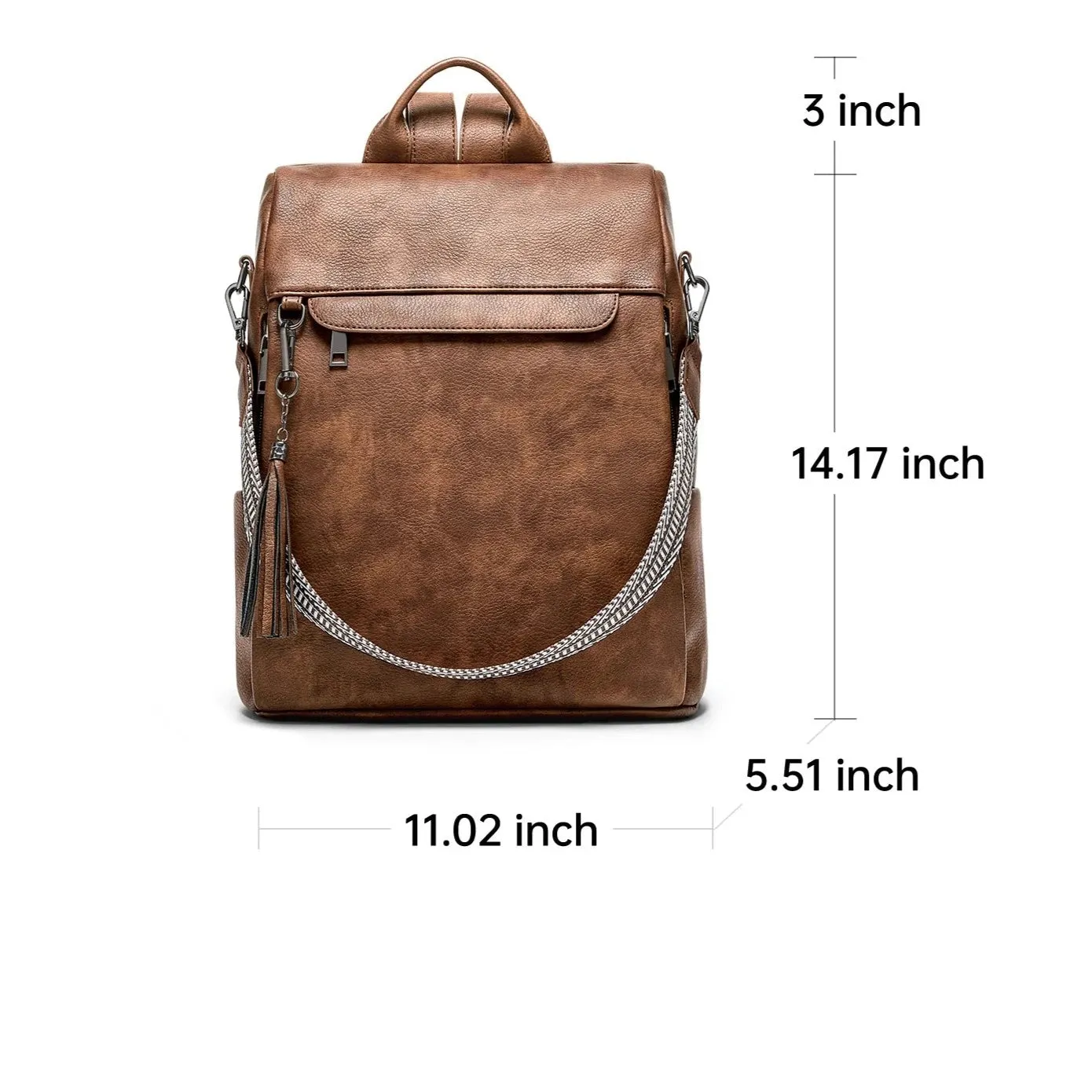 Multifunctional Vegan Leather Backpack - Black/Brown/Cream - One Size