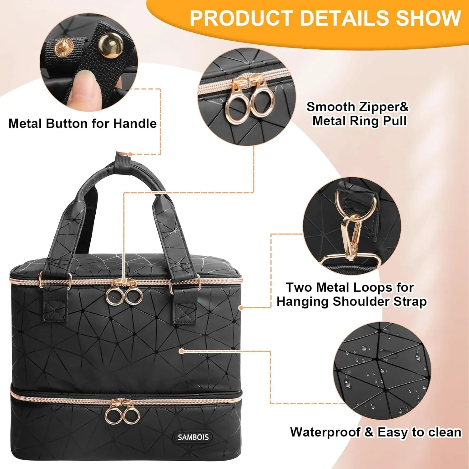 Nail Polish Organizer Bag Holds 54 Bottles (15Ml/0.5 Fl.Oz)& Nail Lamp, PU Leather Nail Supplies Organizer with Holder& Shoulder Strap, Portable Travel Nail Kit Storage Carrying Case (Black)
