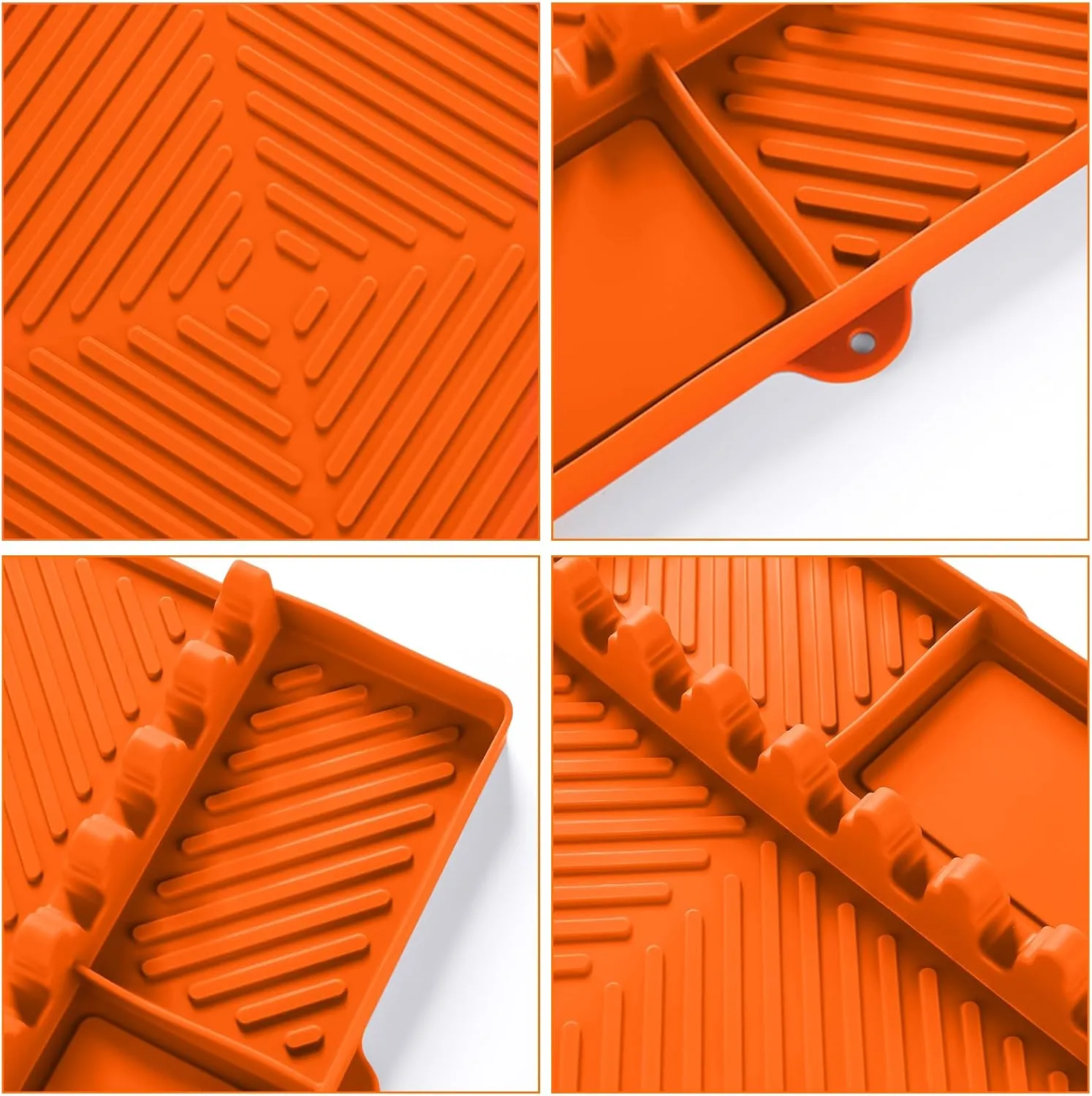 NEW Grill Mat- Side Shelf Mat for Blackstone Silicone Grill Pad for Outdoor Grill Kitchen Counter Large Silicone Spatula Mat with Drip Pad, Grill BBQ Caddy Utensils Holder for Griddle Accessories, Orange