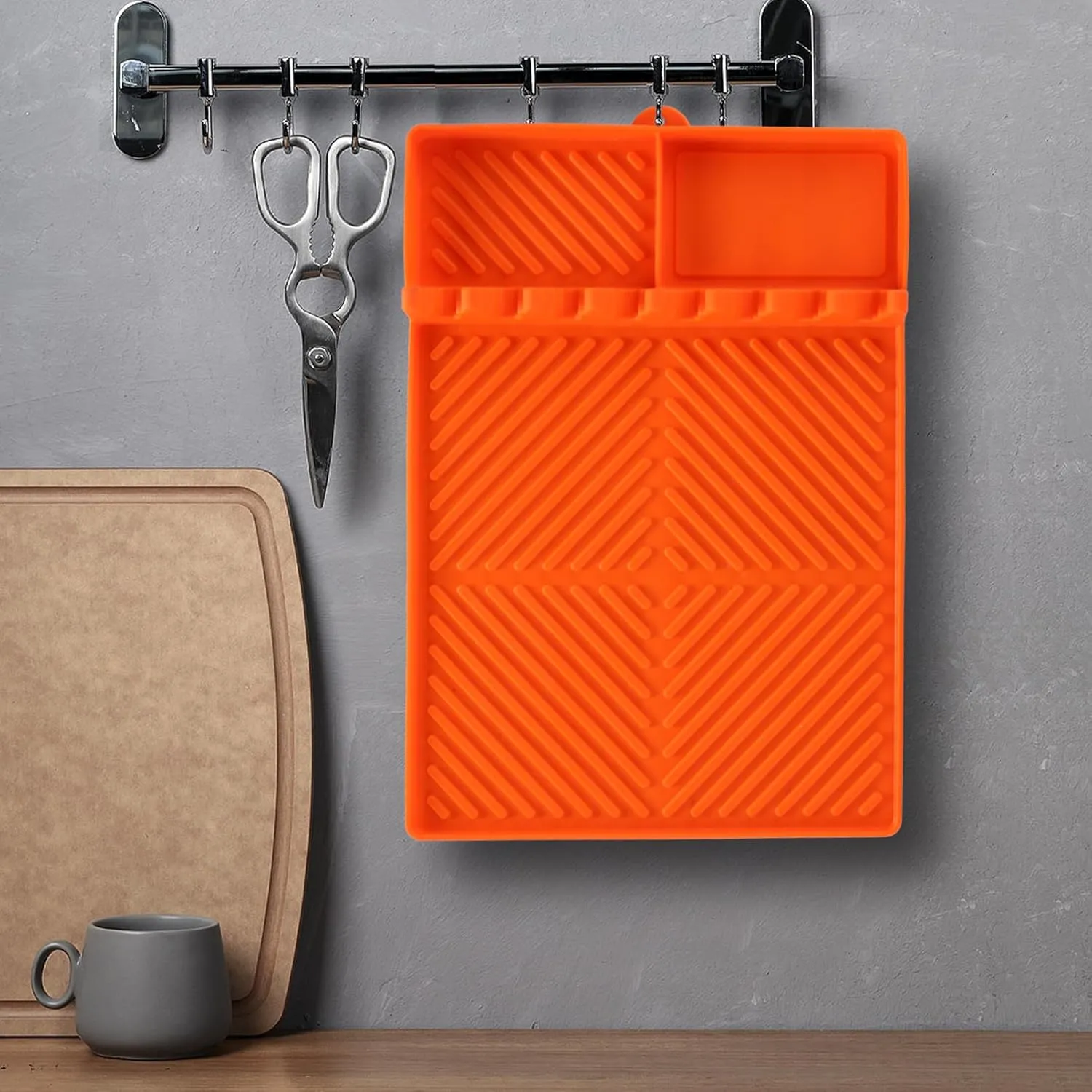 NEW Grill Mat- Side Shelf Mat for Blackstone Silicone Grill Pad for Outdoor Grill Kitchen Counter Large Silicone Spatula Mat with Drip Pad, Grill BBQ Caddy Utensils Holder for Griddle Accessories, Orange