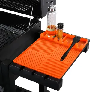 NEW Grill Mat- Side Shelf Mat for Blackstone Silicone Grill Pad for Outdoor Grill Kitchen Counter Large Silicone Spatula Mat with Drip Pad, Grill BBQ Caddy Utensils Holder for Griddle Accessories, Orange