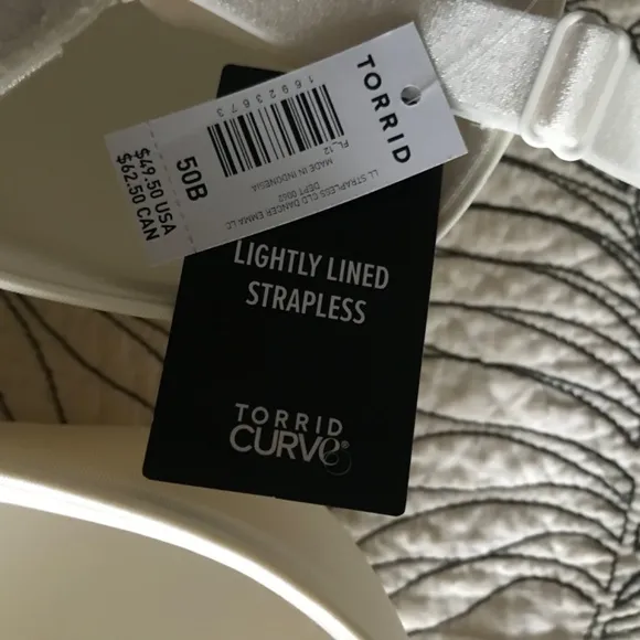 NWT Torrid Strapless Microfiber Lace Bra Underwire 50B Bridal Lingerie Plus 50B