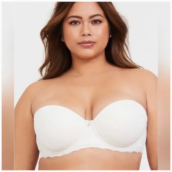 NWT Torrid Strapless Microfiber Lace Bra Underwire 50B Bridal Lingerie Plus 50B