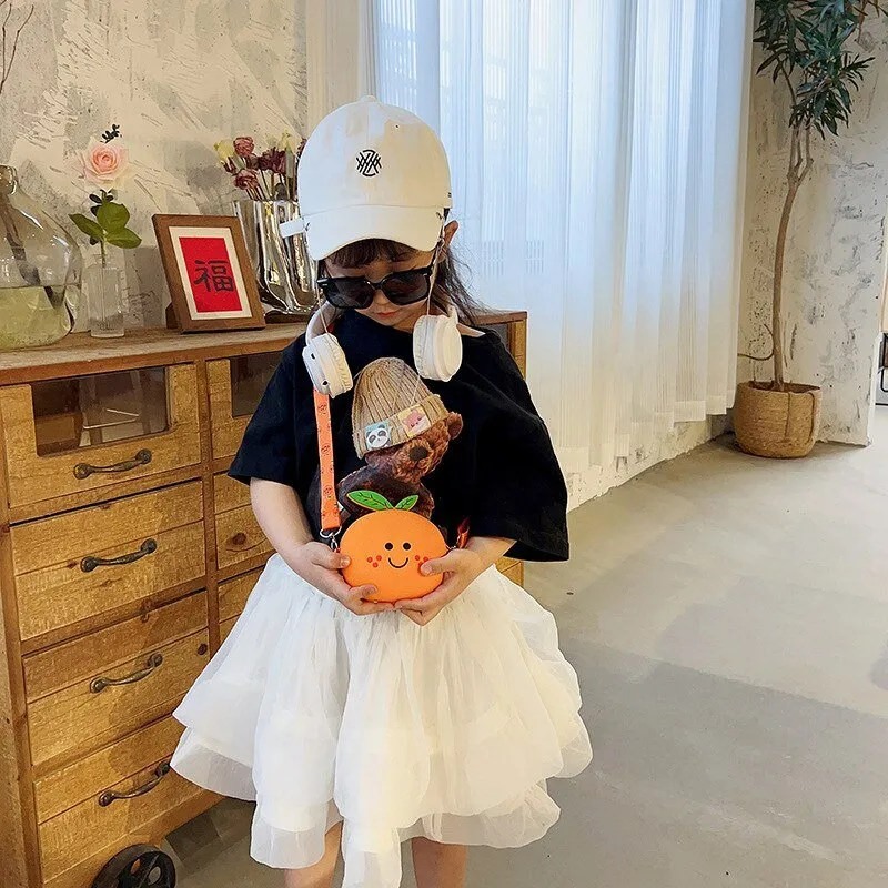 Orange Fruit Mini Coin Purse: Kids Shoulder Bag