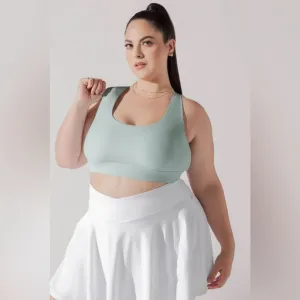 Popflex Ribbed Extra Compressive Athletic Scoop Bra in Seafoam
