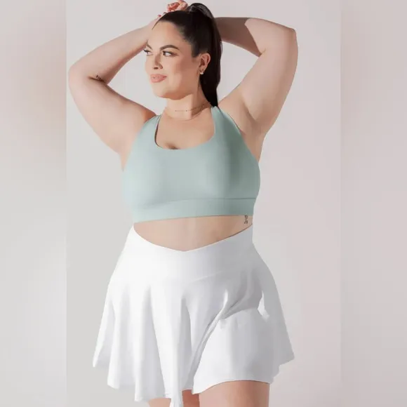 Popflex Ribbed Extra Compressive Athletic Scoop Bra in Seafoam