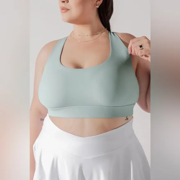 Popflex Ribbed Extra Compressive Athletic Scoop Bra in Seafoam