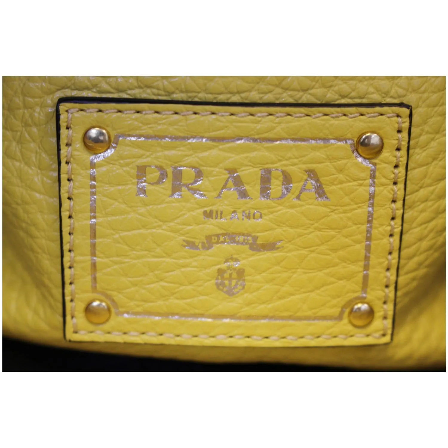 PRADA Vitello Phenix Leather Tote Bag Yellow - 25% OFF
