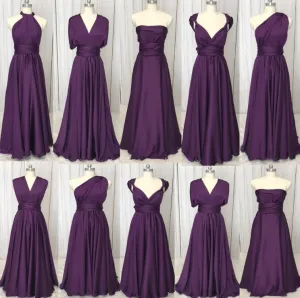 purple bridesmaid dresses long 2019 cheap convertible satin custom a line wedding party dress 2020