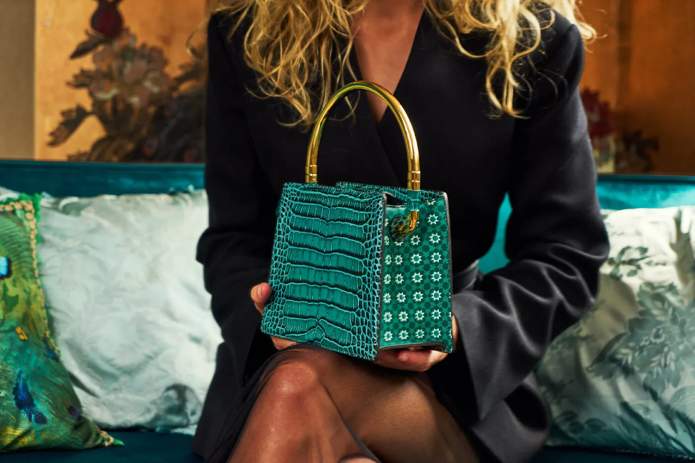 Rania Green Golden | Leather Handbag