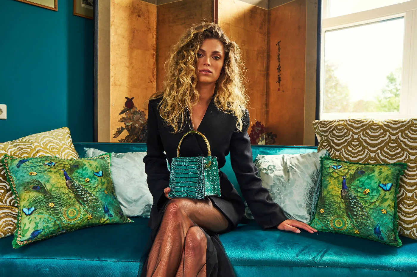 Rania Green Golden | Leather Handbag