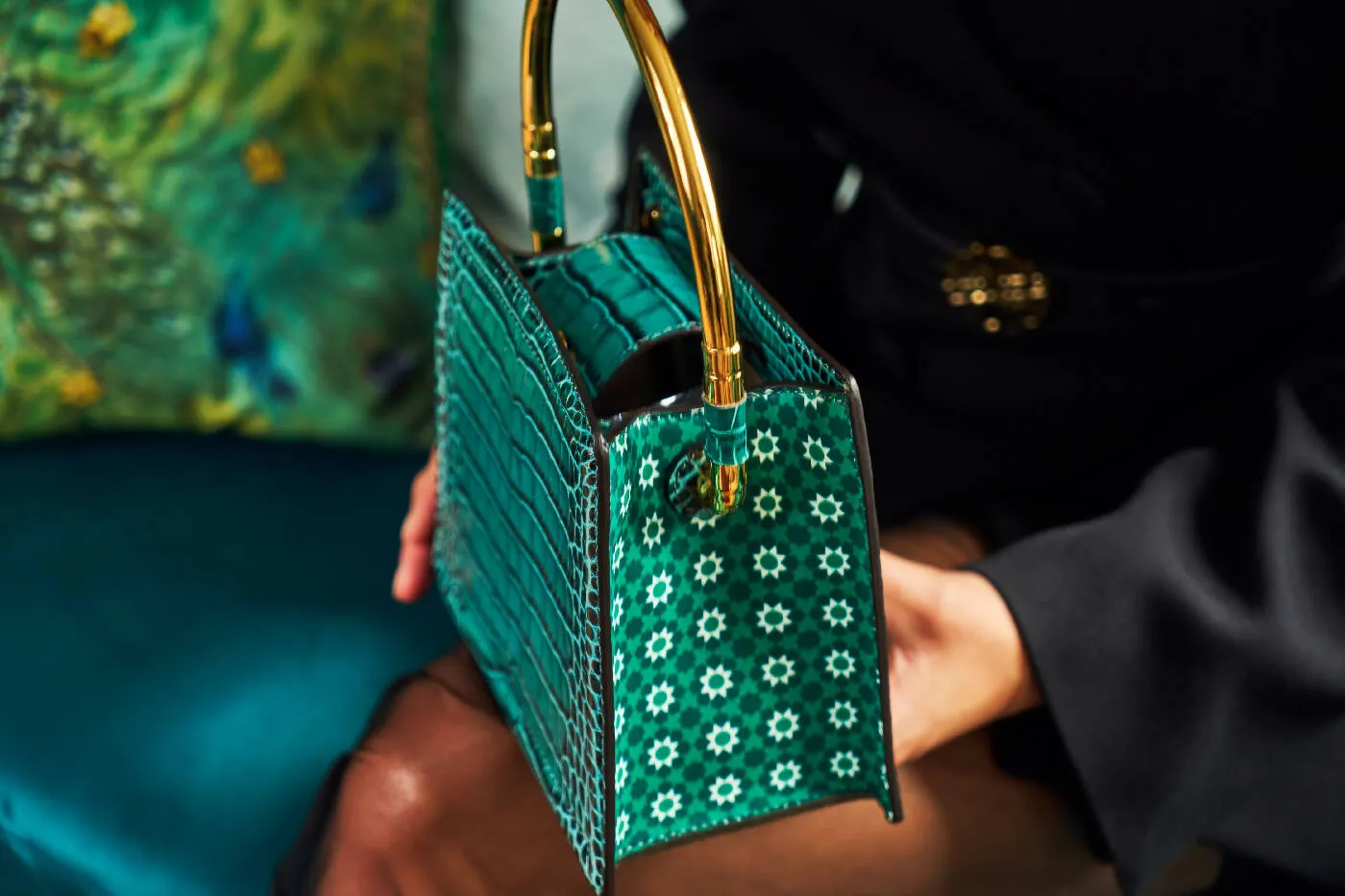 Rania Green Golden | Leather Handbag