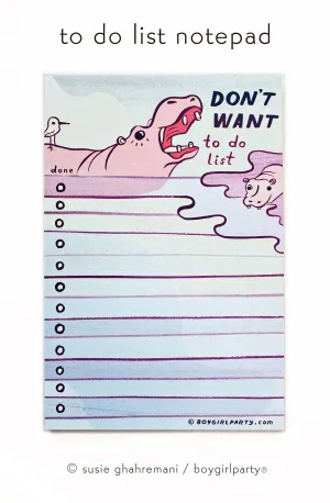 Reluctant Hippo To Do List Notepad – Funny Gifts — Hippopotamus Gifts