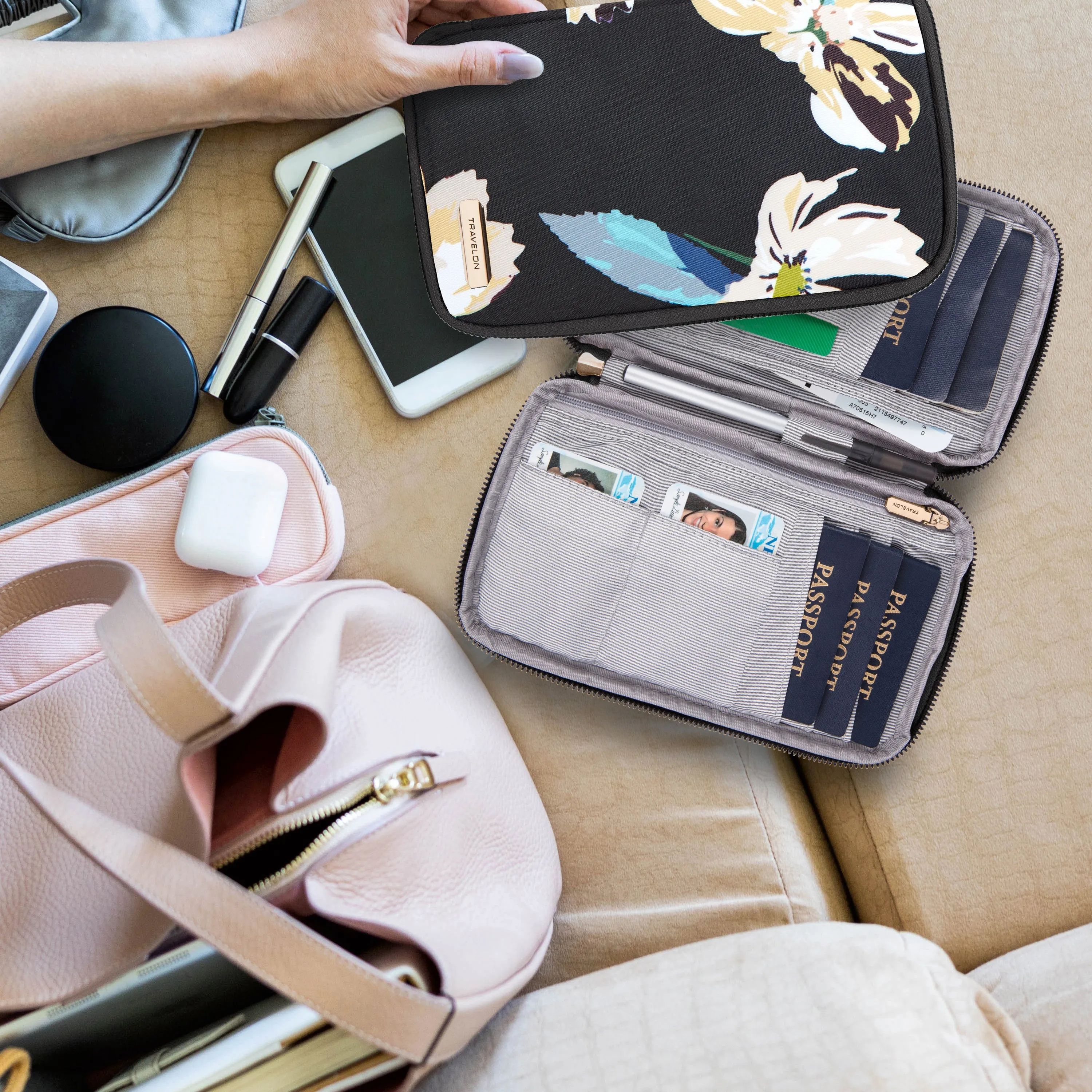 RFID Blocking Family Passport Zip Wallet