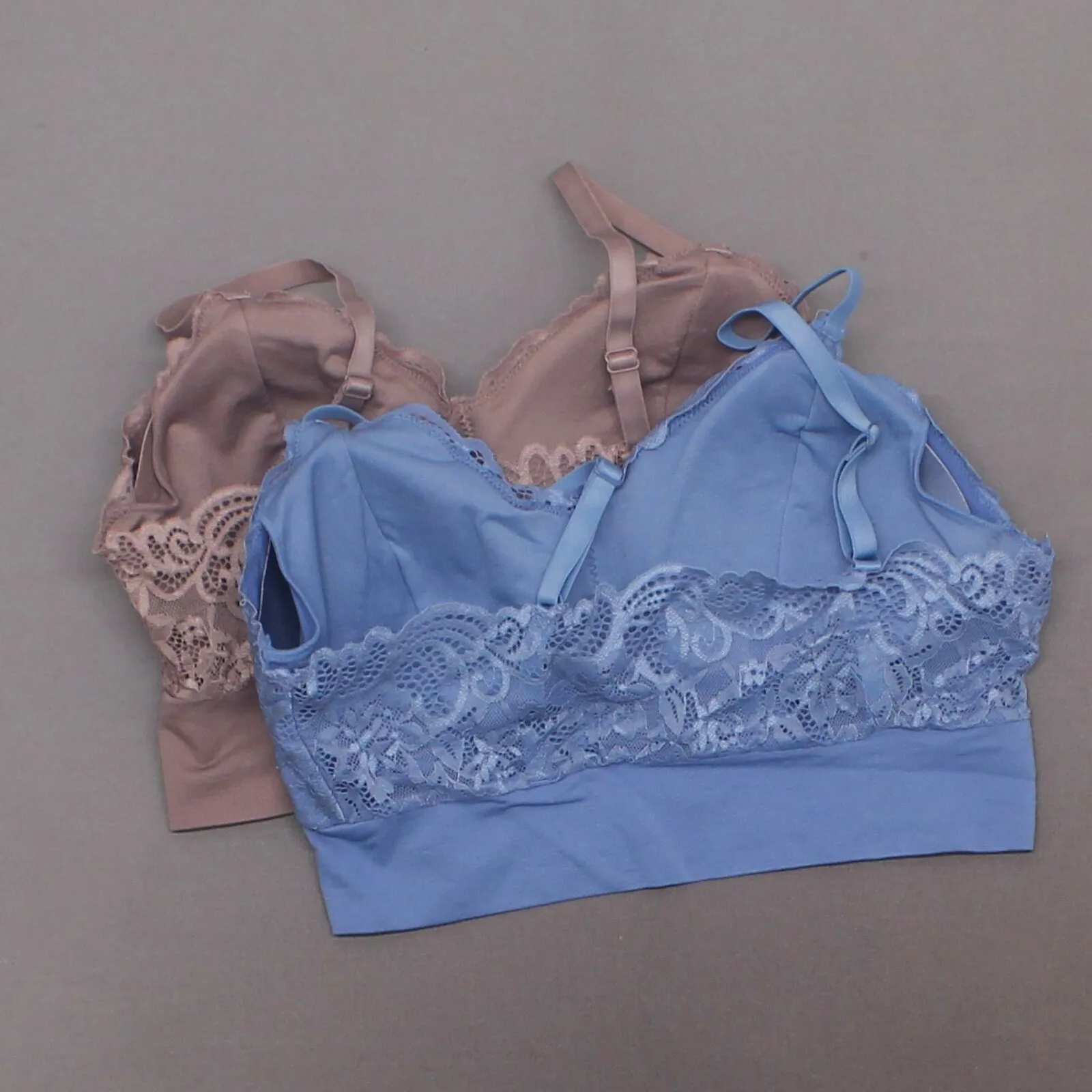 Rhonda Shear 2 Pack Lace Leisure Bras With Removable Pads Mocha/ Blue Large