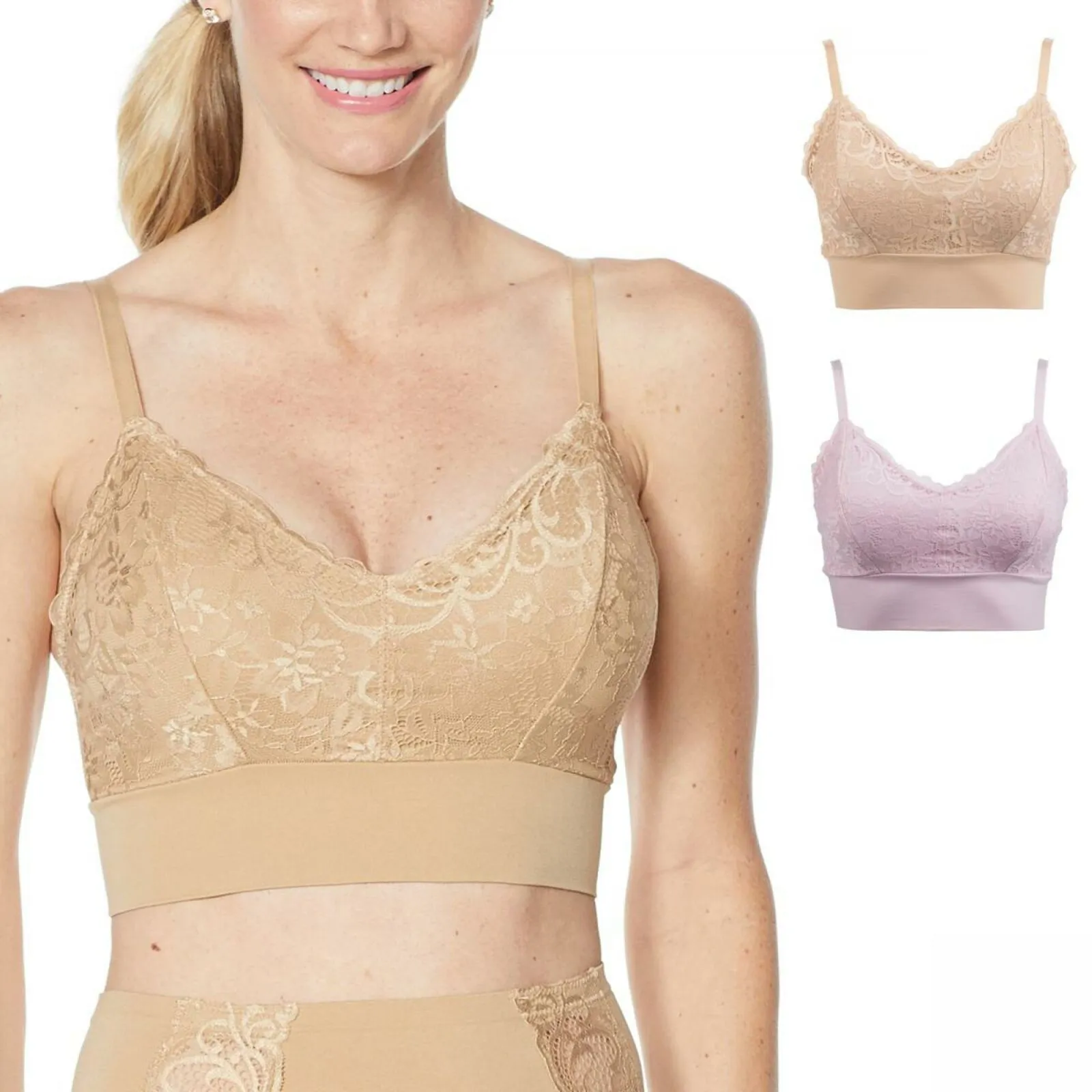 Rhonda Shear 2 Pack Lace Leisure Bras With Removable Pads Nude/ Pink Medium