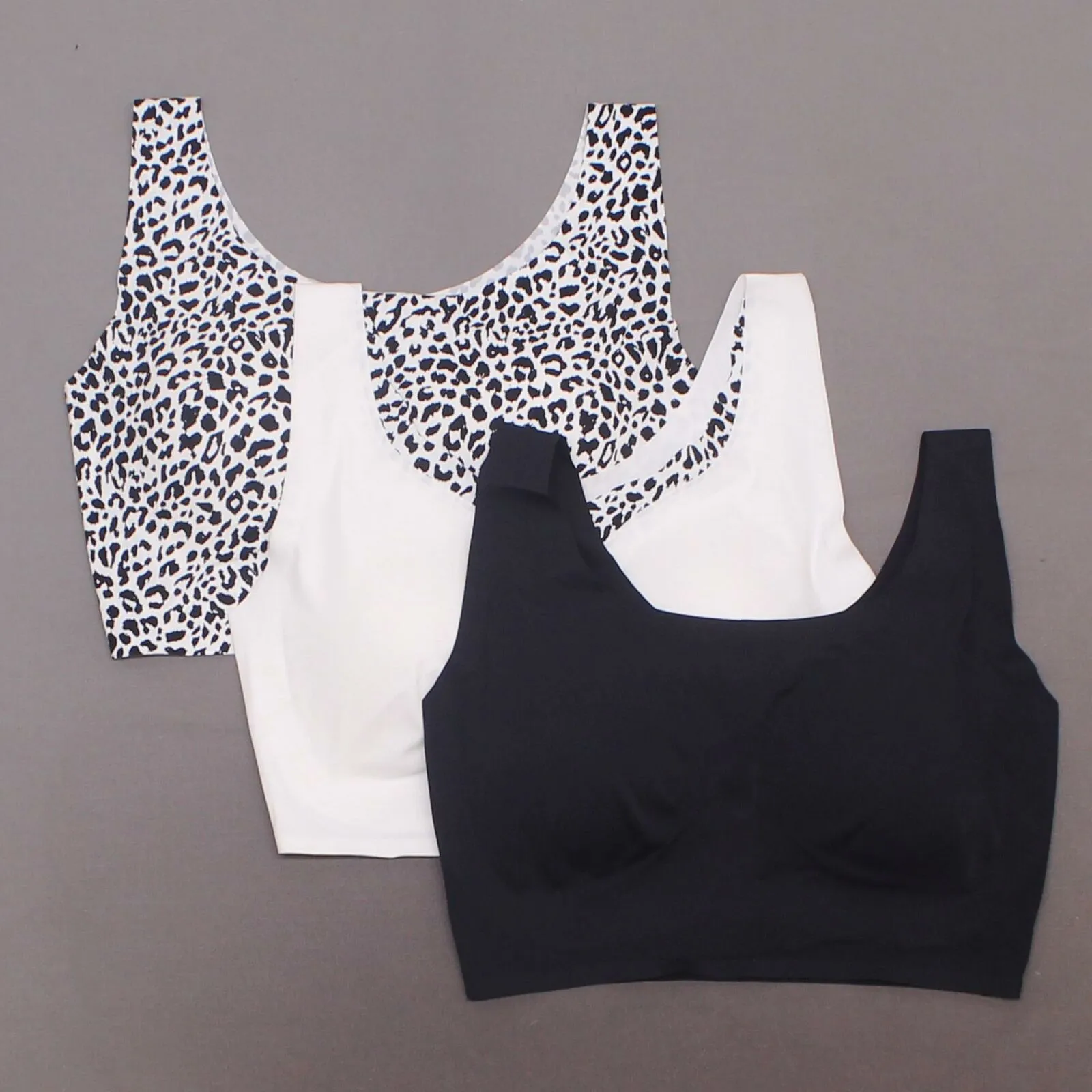 Rhonda Shear Pack Body Bras With Removable Pads Black/ Snow Leopard/ White Large