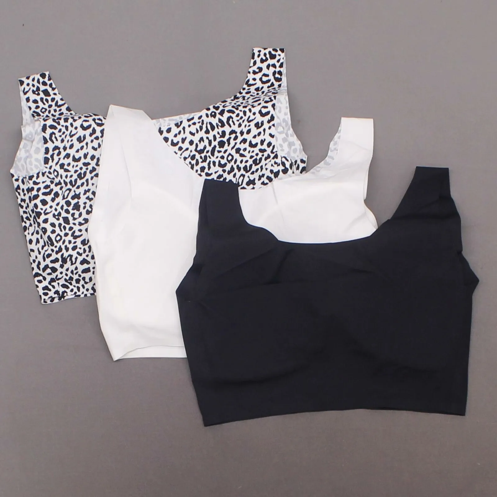 Rhonda Shear Pack Body Bras With Removable Pads Black/ Snow Leopard/ White Large