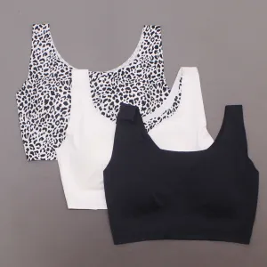 Rhonda Shear Pack Body Bras With Removable Pads Black/ Snow Leopard/ White Large