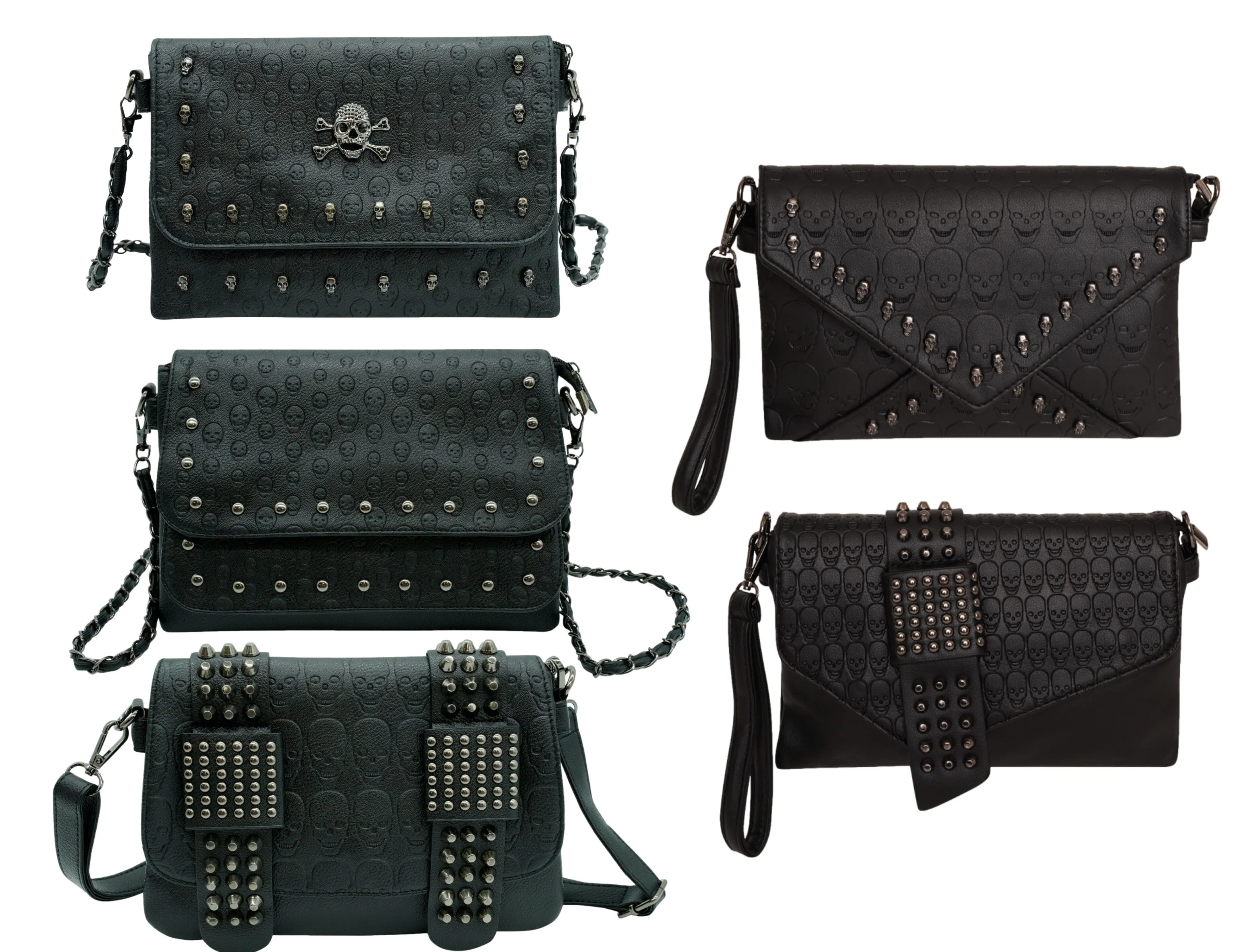 Ro Rox Sloane Studded Skull PU Crossbody Gothic Bag