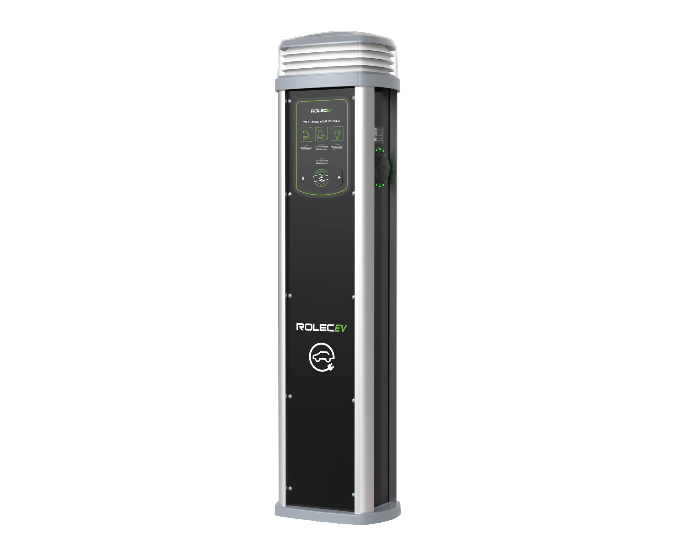 Rolec ROLEC0423B Quantum Smart EV Charging Pedestal - 2x up to 22kW 3PH Type 2 Sockets - Black