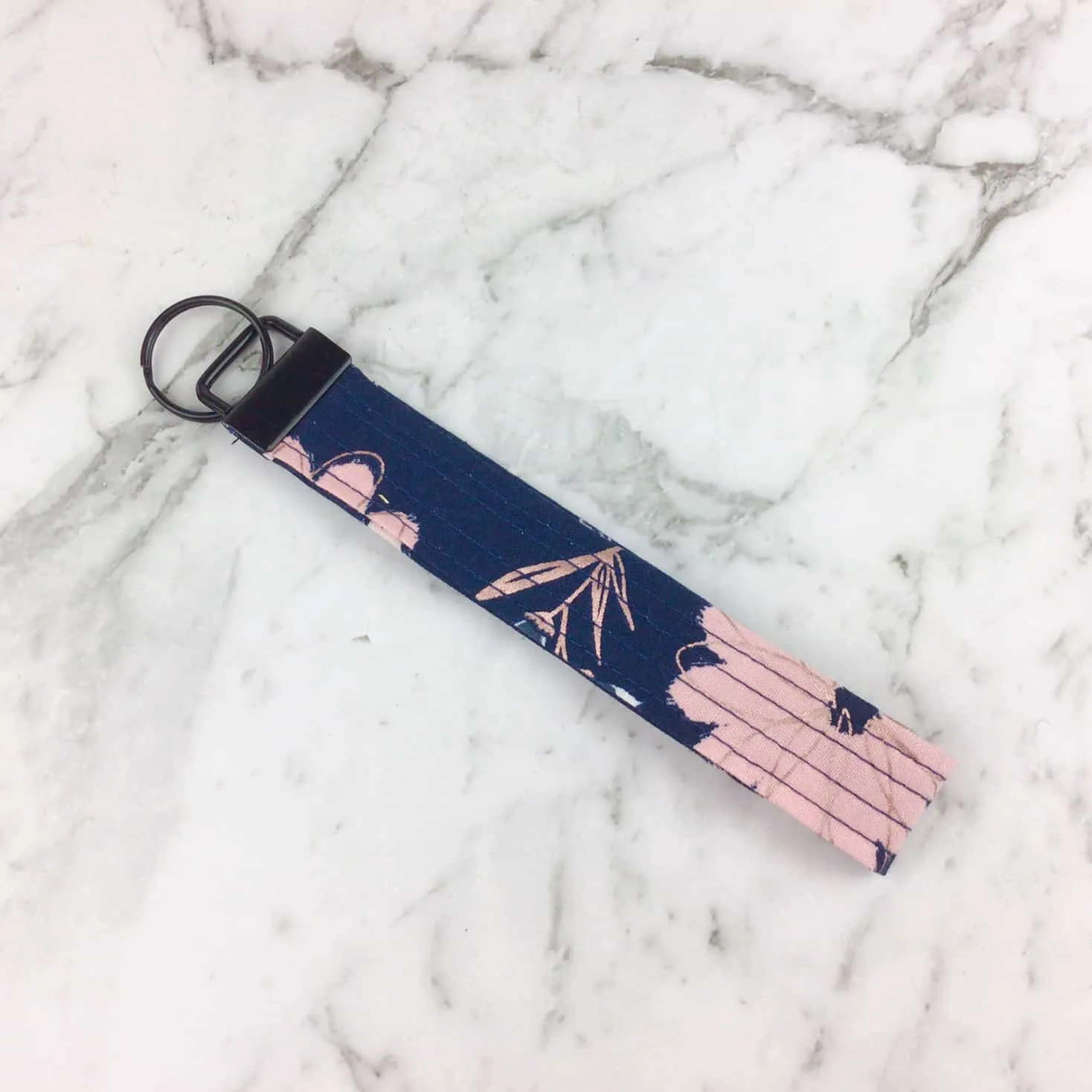 Rose Gold and Navy Floral Key Fob.