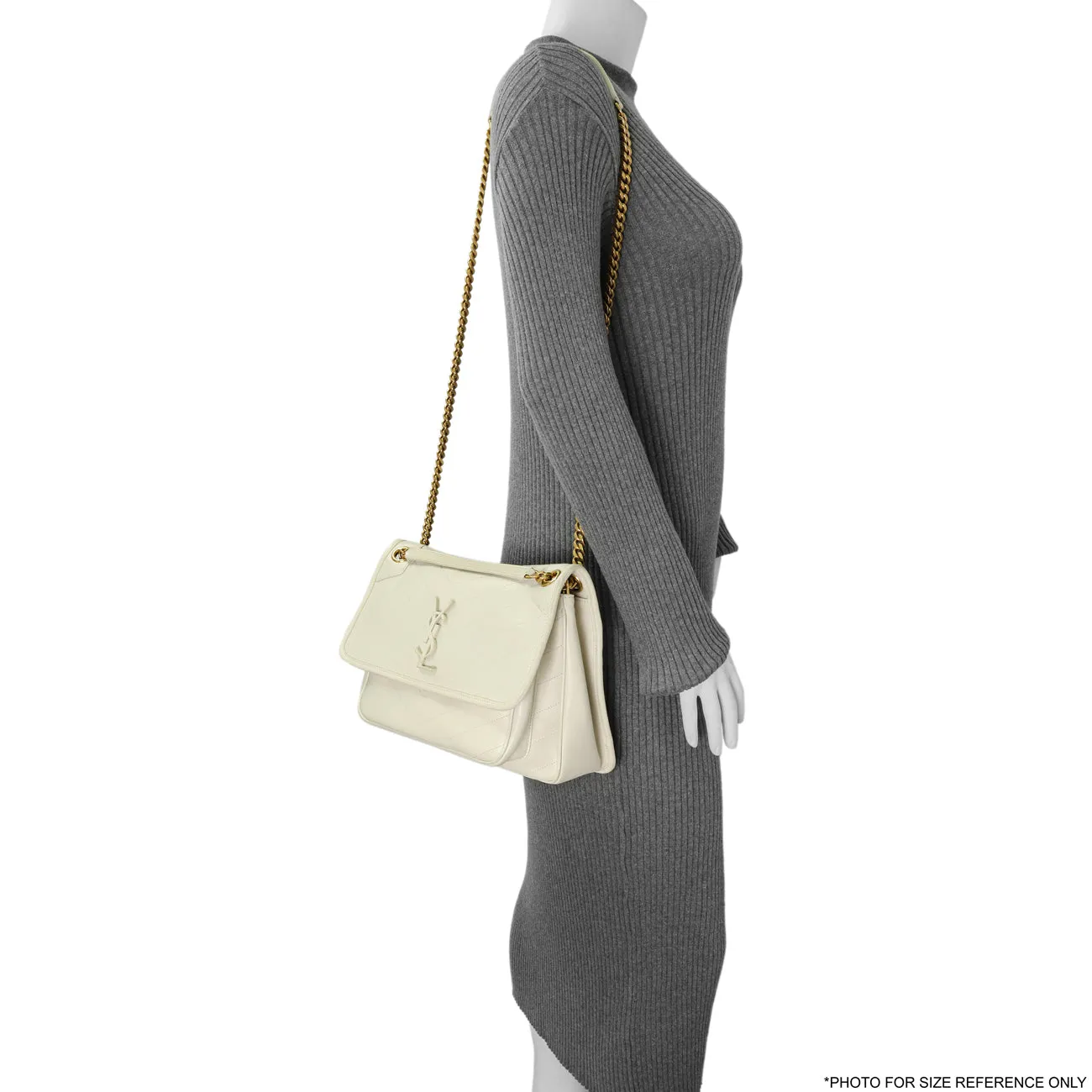 Saint Laurent White Lambskin Matelasse Monogram Medium Niki Chain Satchel