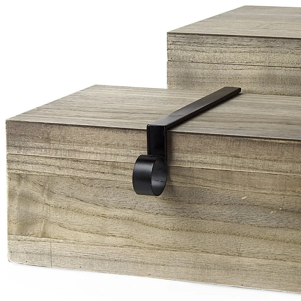 Set of Two 12" Brown Solid Wood Desk Organizer
