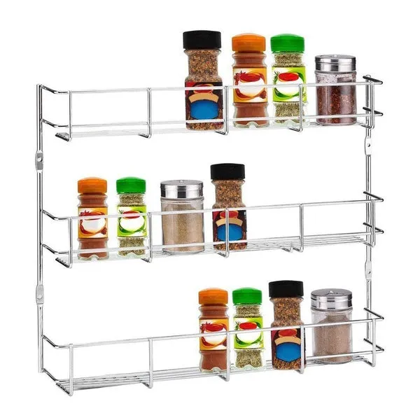 Silver Kitchen Spice Rack Cabinet Shelf Organizer Storage Wall Mount Holder