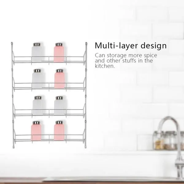 Silver Kitchen Spice Rack Cabinet Shelf Organizer Storage Wall Mount Holder