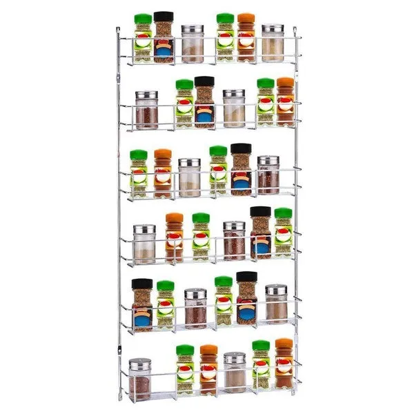 Silver Kitchen Spice Rack Cabinet Shelf Organizer Storage Wall Mount Holder