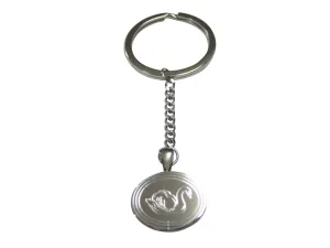 Silver Toned Oval Etched Swan Bird Pendant Keychain